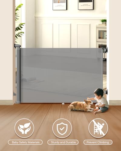 Retractable Baby Gates (Gray / 34" Tall x 55" Wide)