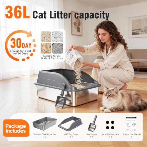 2PACK Stainless Steel Litter Boxes (Dark Grey)