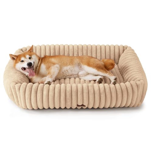 ComfyFleece® Dog Beds Large Sized Dog Washable (36.0"L x 27.0"W x 8.0"Th / Sandy Beige)