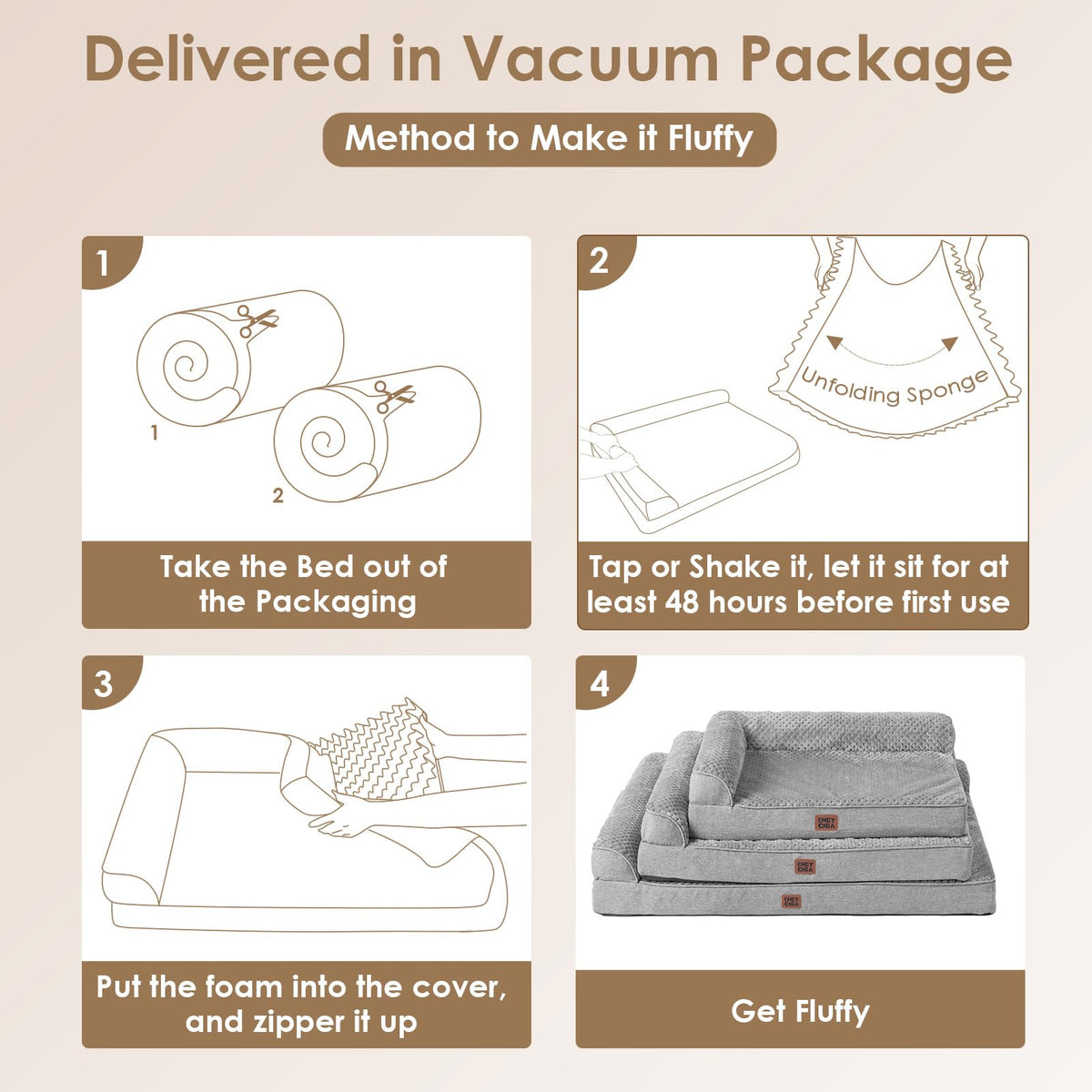 Memory Foam Dog Bed (Grey / 44.0"L x 32.0"W x 6.5"Th)