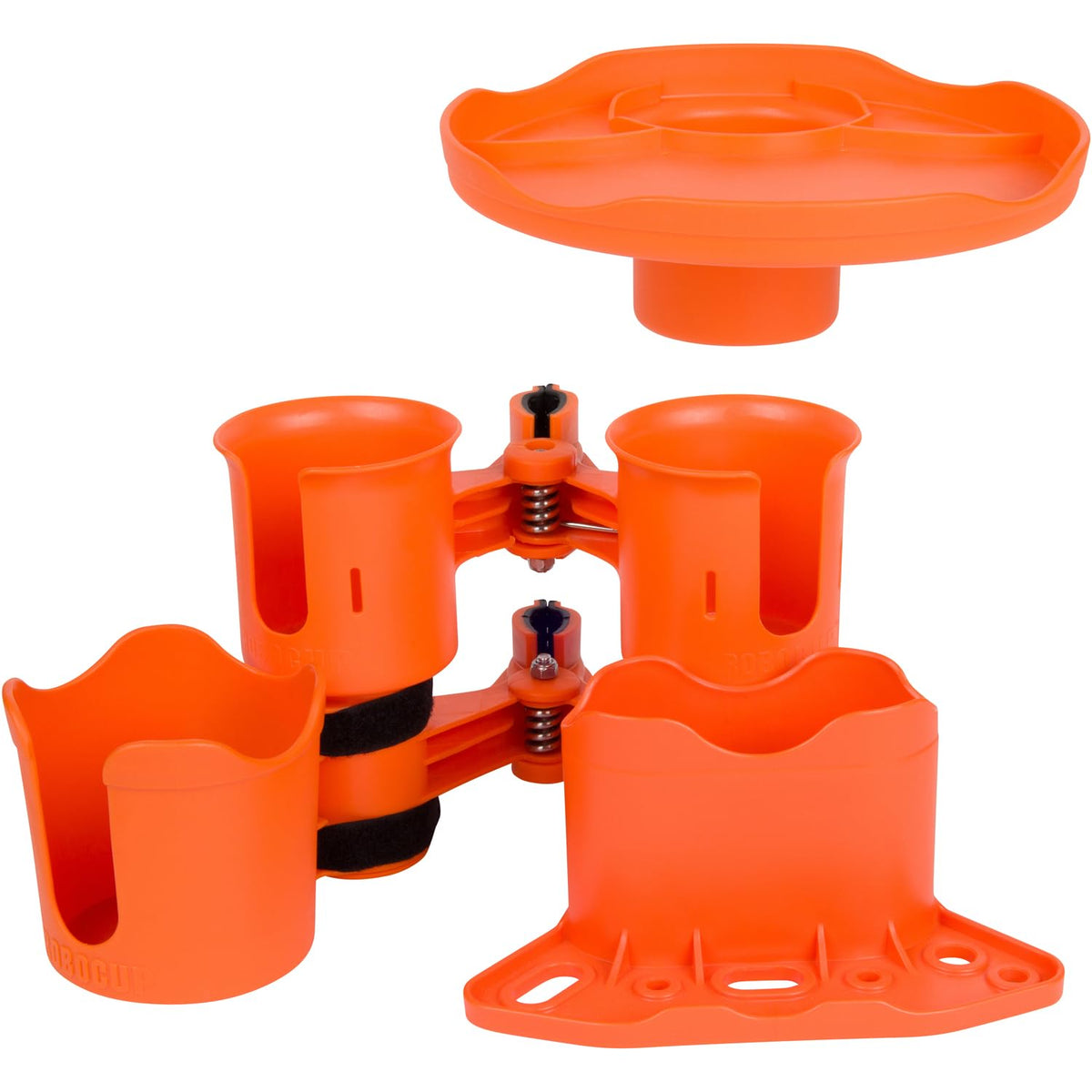 Orange), Patented Clamp On Boat Cup Holder |Multifunction Dual Drink Caddy for Fishing Poles, Tools, Net, Gaff |Portable Storage for Boating, Beach, Umbrellas, Golf Carts, Strollers (Orange / Standard Spring)