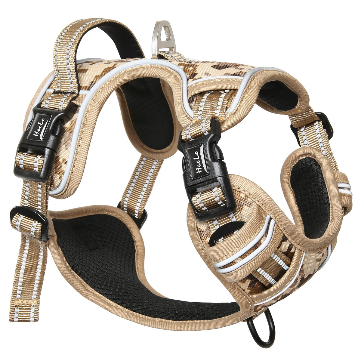 Dog Harness No Pull Adjustable Padded Reflective Harness for Small Medium Large Dogs with Handle for Walking Training (S / Camo Tan)