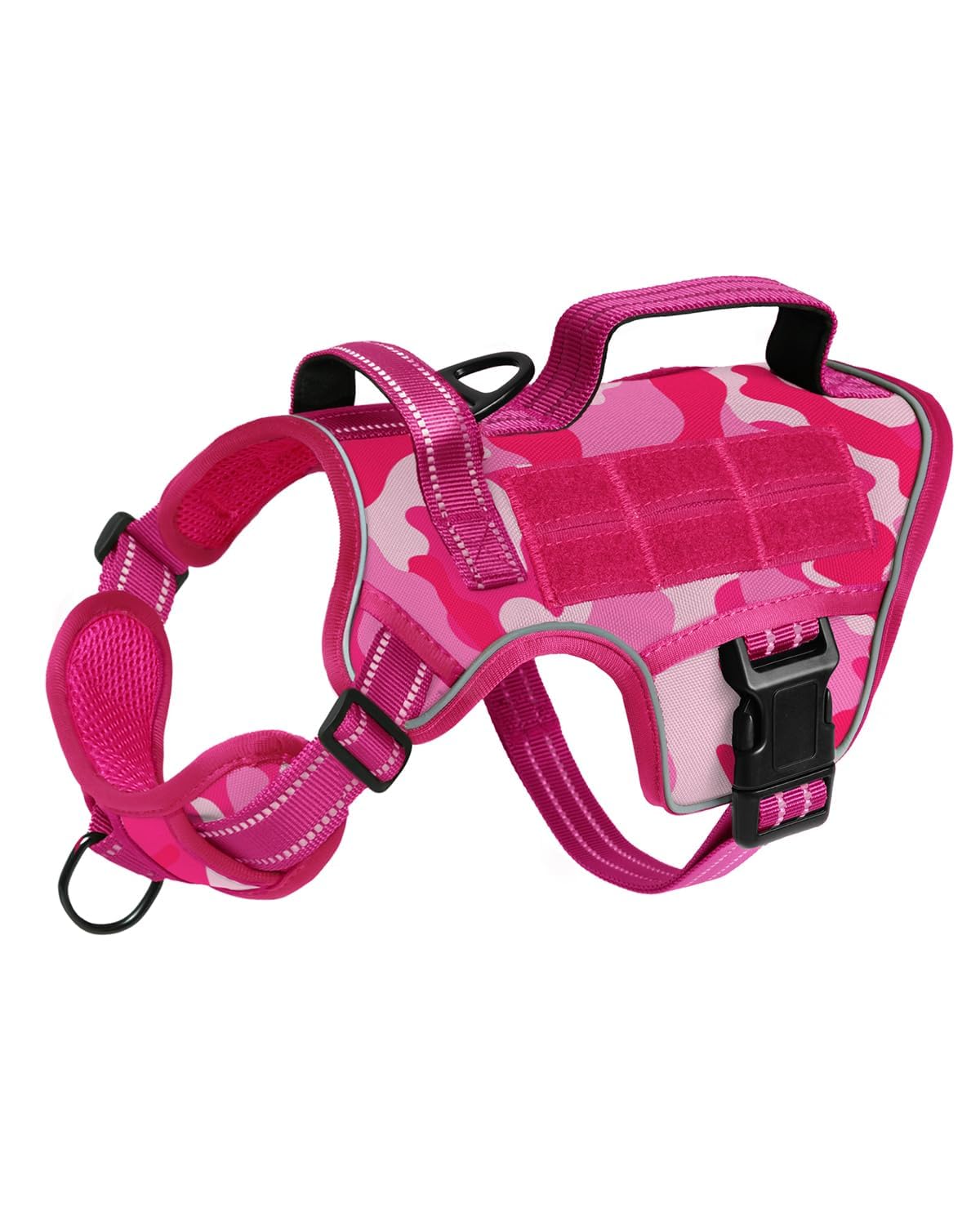 Dog Harness Tactical No Pull for Small Sized Dog with Handle (Pink Camo / S(Neck:16-22",Chest:20-28"),18-35 lbs)