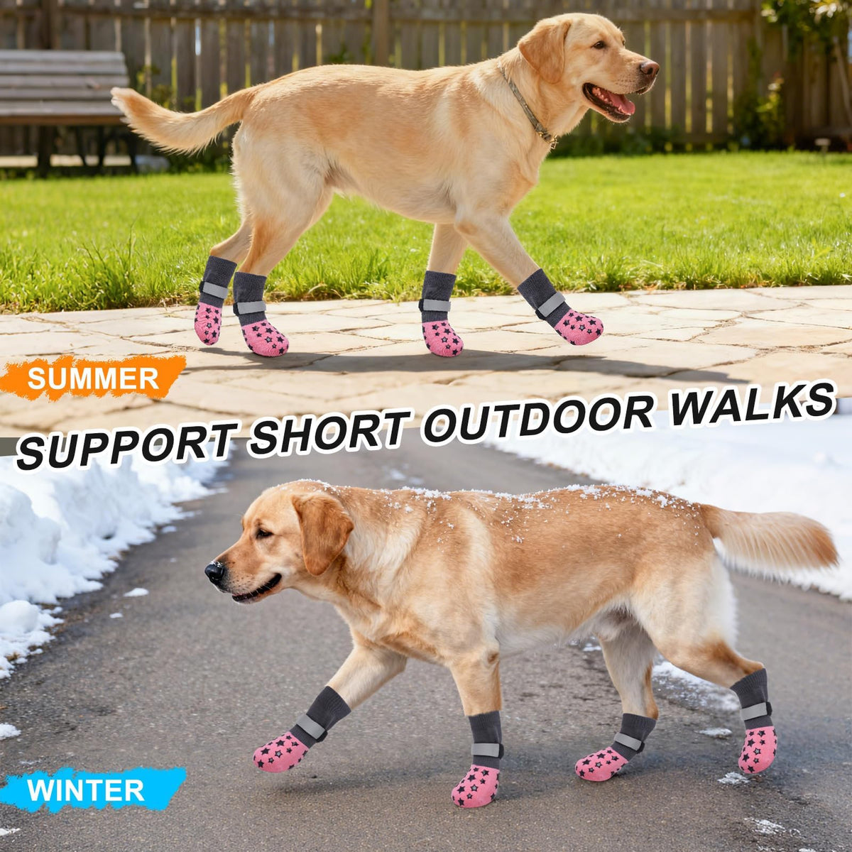 Dog Socks to Prevent Licking Paws Double Sided Grip Traction (PINK / M(2.1"-2.55" W | Pack of 4))
