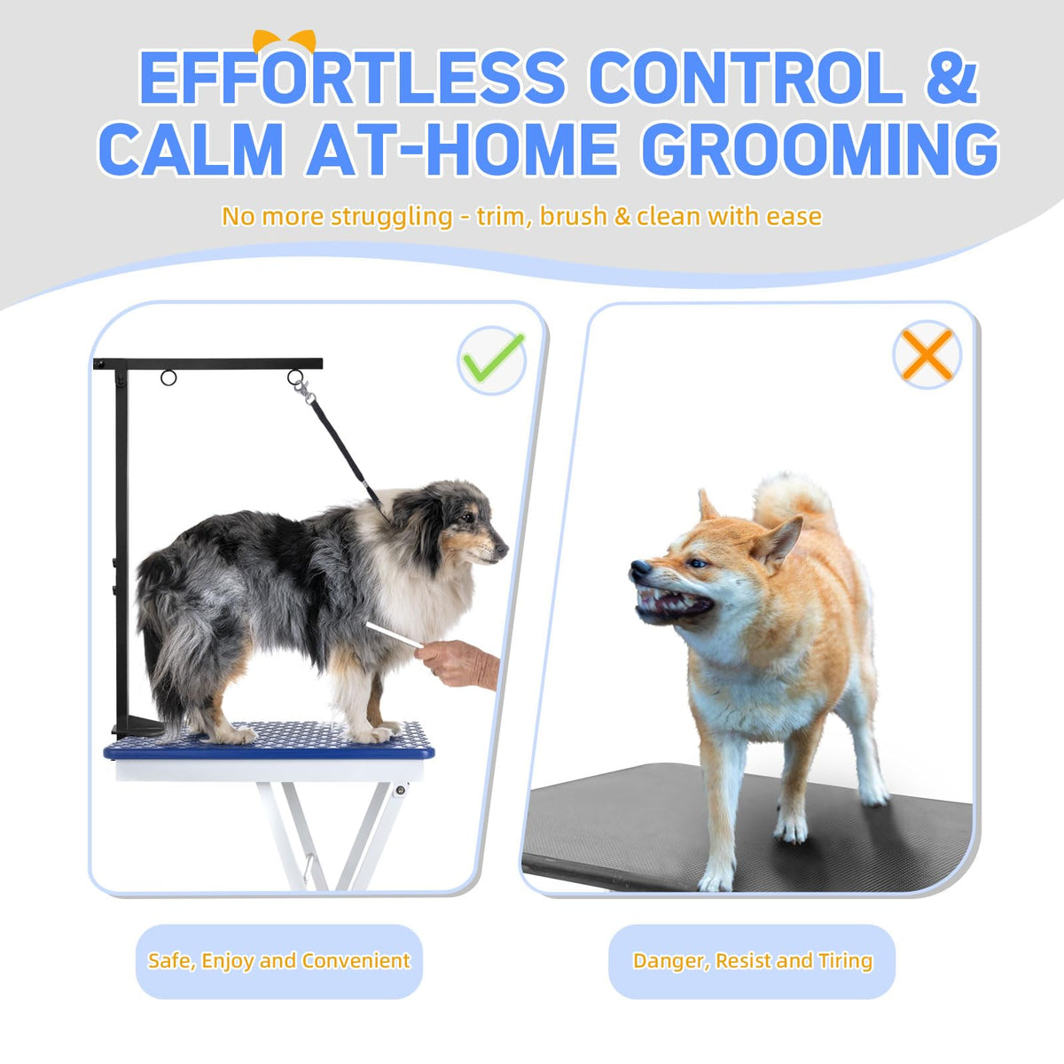 Foldable Dog Grooming Arm for Table with Hammock Pet Grooming Scissors set (M Hammock & Scissors / Blue)