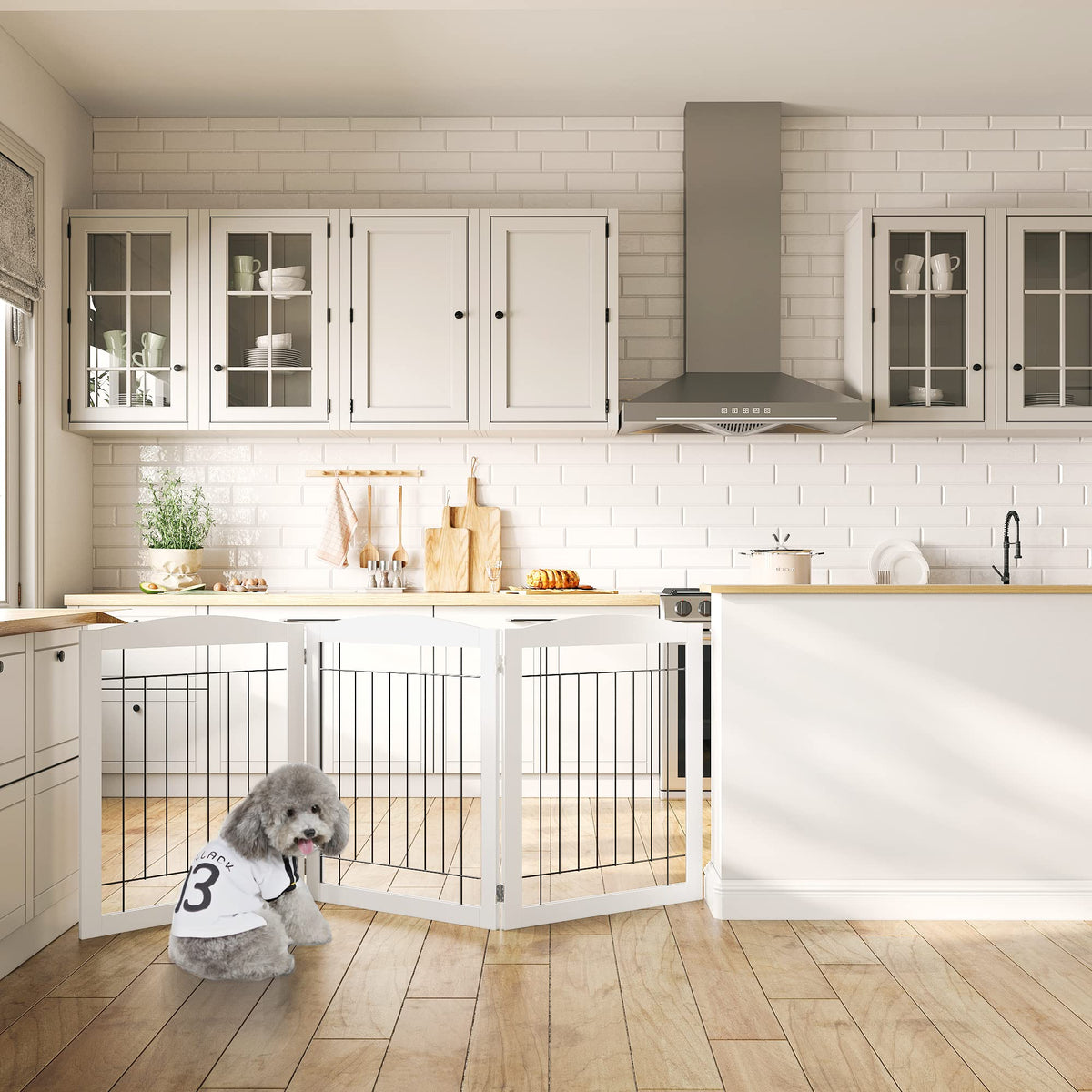 Extra Wide Dog gate for The House (White / 【3 Panels】72"W x 32"H)