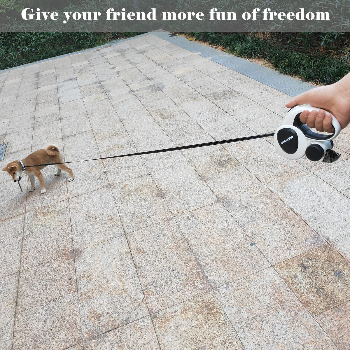 4-in-1 Retractable Dog Leash with LED Light & Dispenser & Poop Bags (Small)