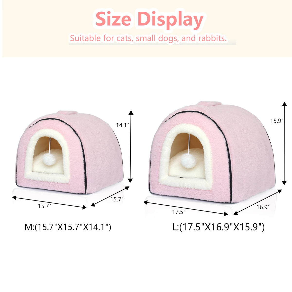 Cat Bed for Indoor Cats (Pink / M:(15.7"×15.7"×14.1"))