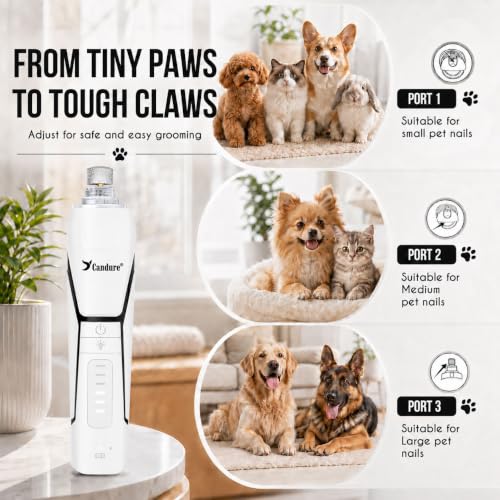 Whisper Quiet Dog Nail Grinder with 360 Degree LED Light (White)