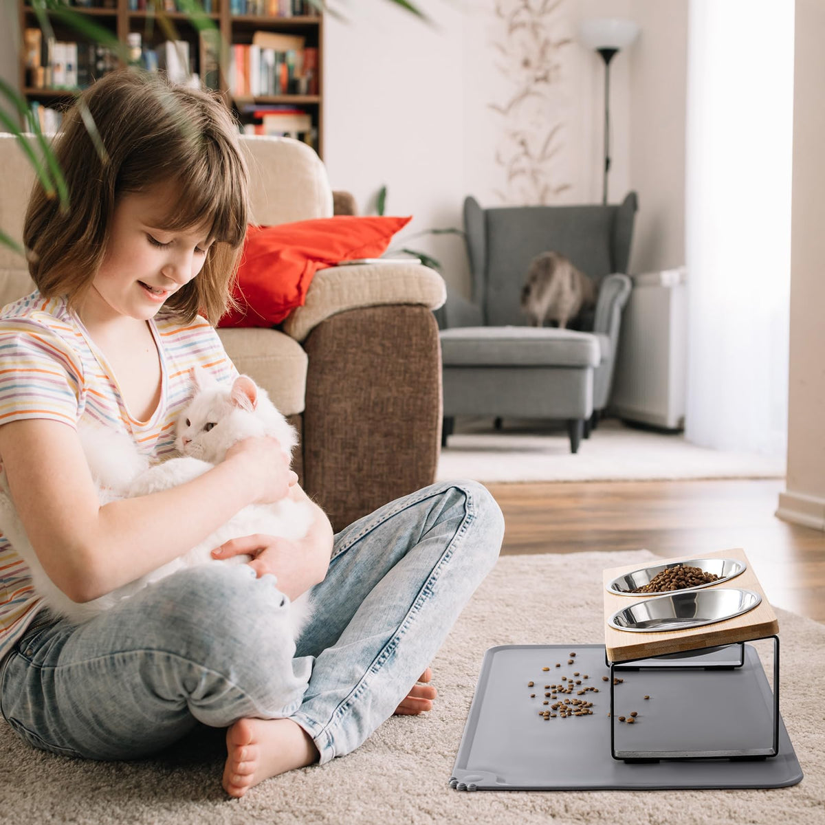 Upgraded Elevated Cat Bowls with Food Mat