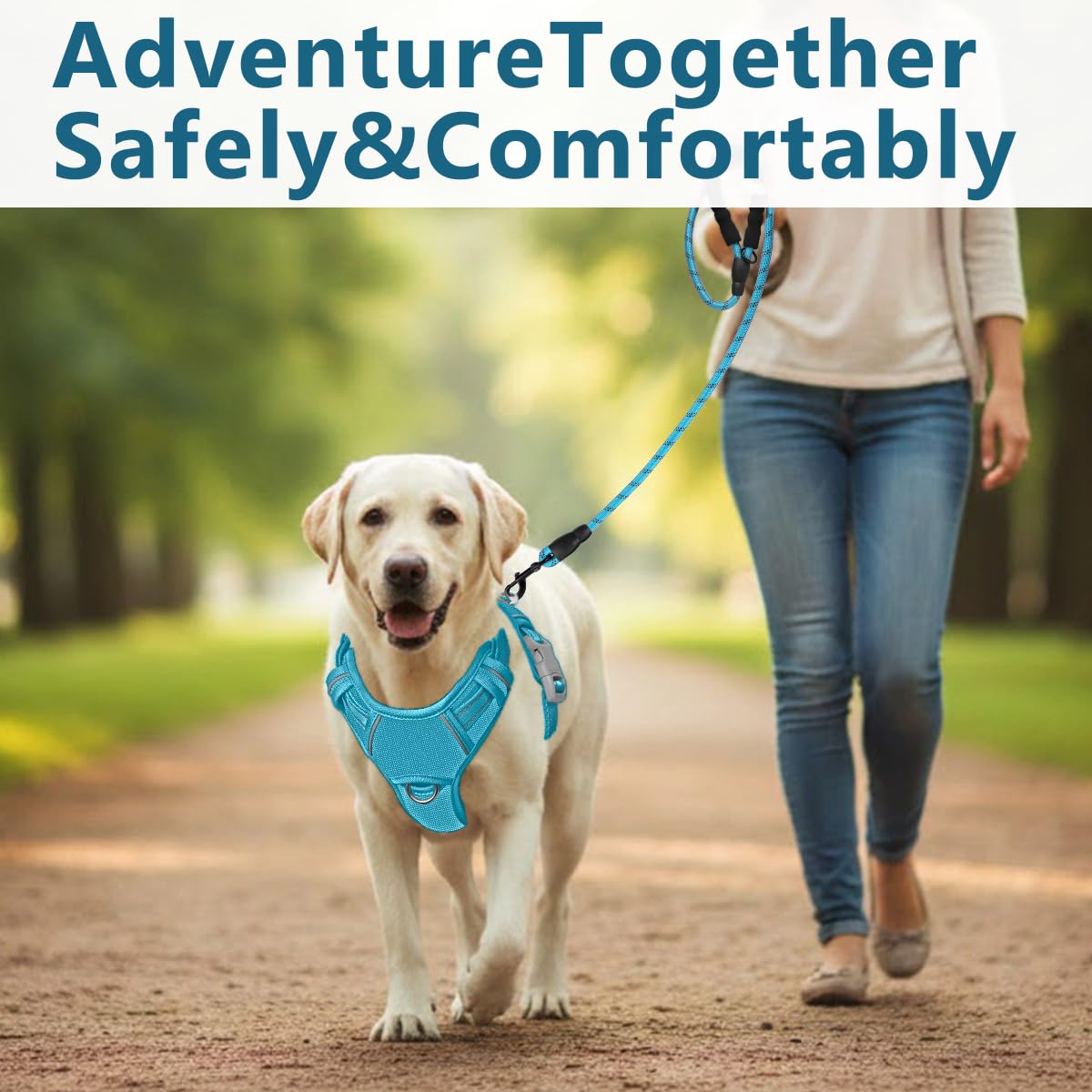 No Pull Dog Harness for Large Dogs (Aqua-Oxford / X-Large(Chest:30-38”))