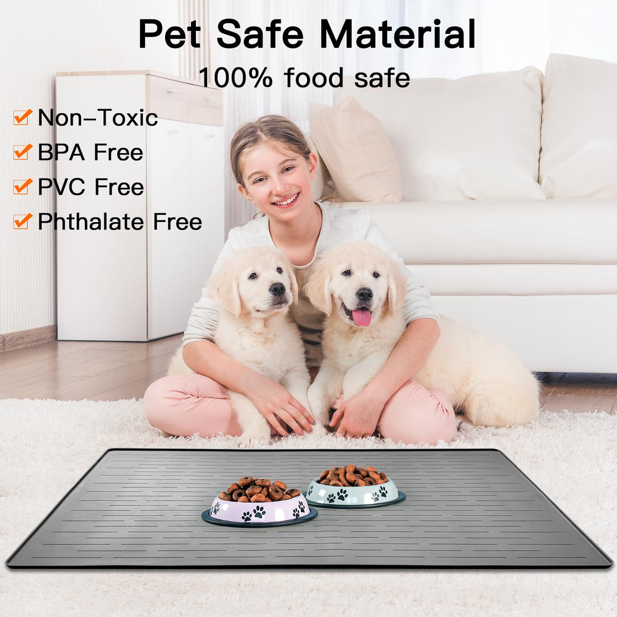 39.4"x29.5" Large Pet Food Mat (Black / 39.4"L x 29.5"W)