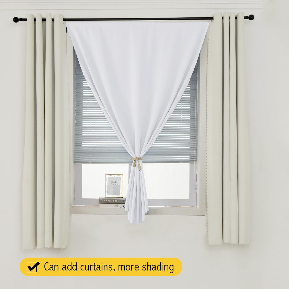 self Adhesive Curtains Portable Blackout Curtain Simple and Easy to Install Bedroom Window Thermal Lnsulated Kitchen Room Darkening Black Small Drapes (59"W x 71"L (Pack of 1) / White)