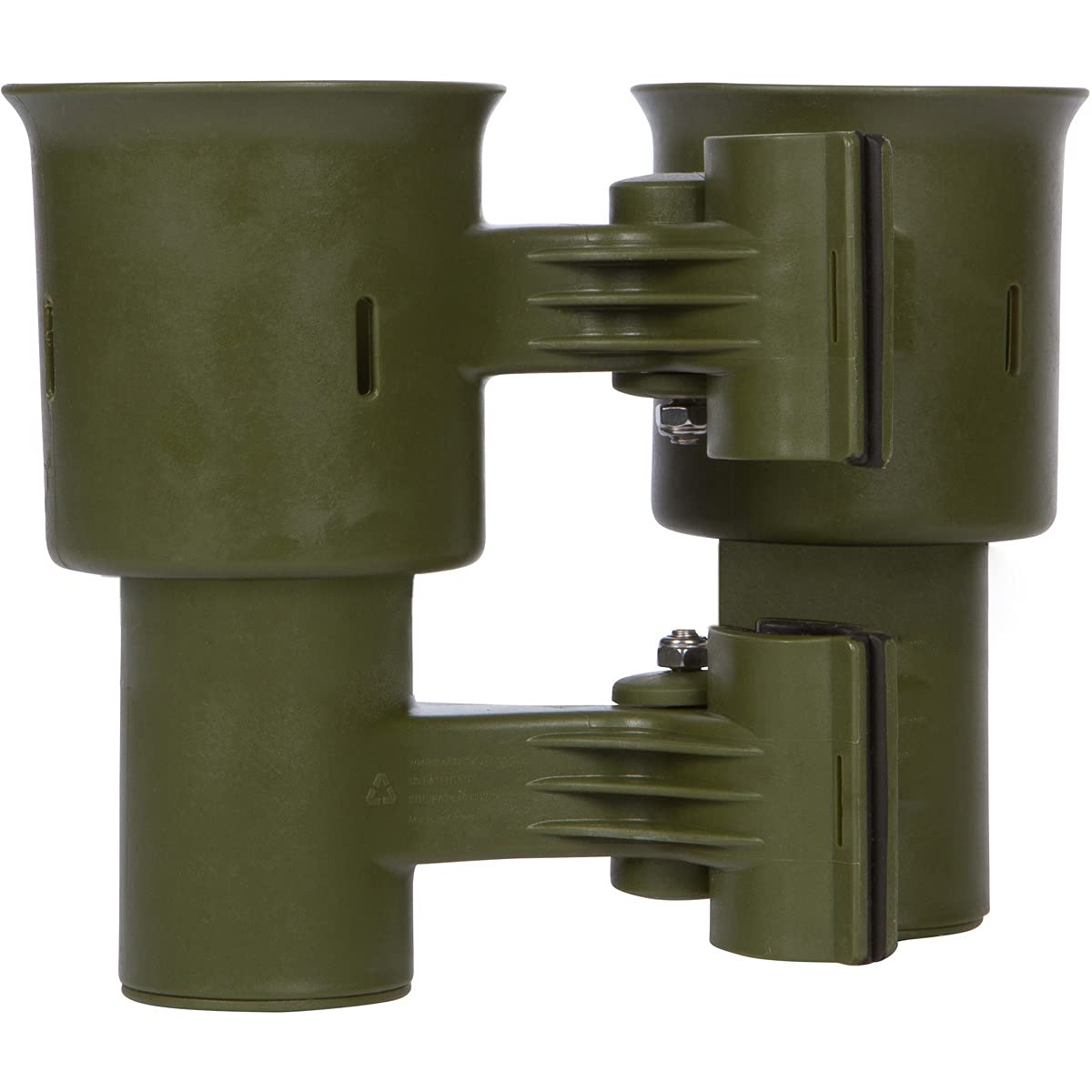 Olive), Patented Clamp On Boat Cup Holder |Multifunction Dual Drink Caddy for Fishing Poles, Tools, Net, Gaff |Portable Storage for Boating, Beach, Umbrellas, Golf Carts, Strollers (Olive / Standard Spring)