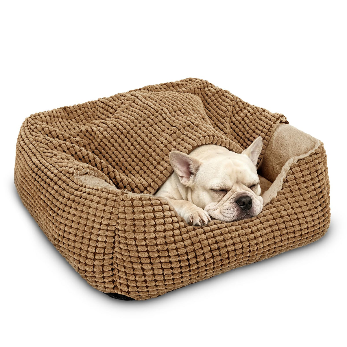 Dog Beds for Medium Small Dog with Cover Cave (Light Brown / M(25โณ x 21โณ x 8โณ))