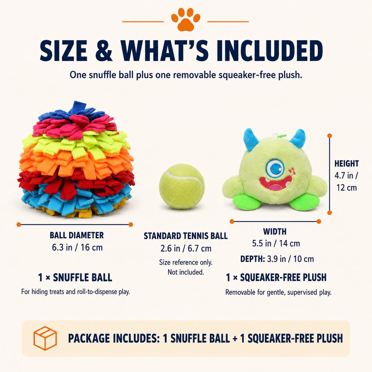 2-in-1 Snuffle Ball for Dogs with Removable Plush Toy and Built-in Storage, Interactive Dog Puzzle Toy for Treat Hiding & Slow Feeding, Machine Washable Dog Enrichment Set (Rainbow-colored / Large)