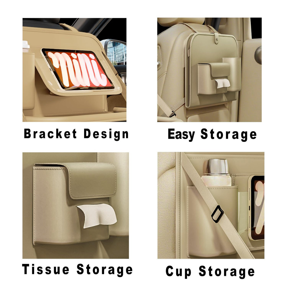 Backseat Car Organizer with Tray 1 Pack (Beige / 1PC)