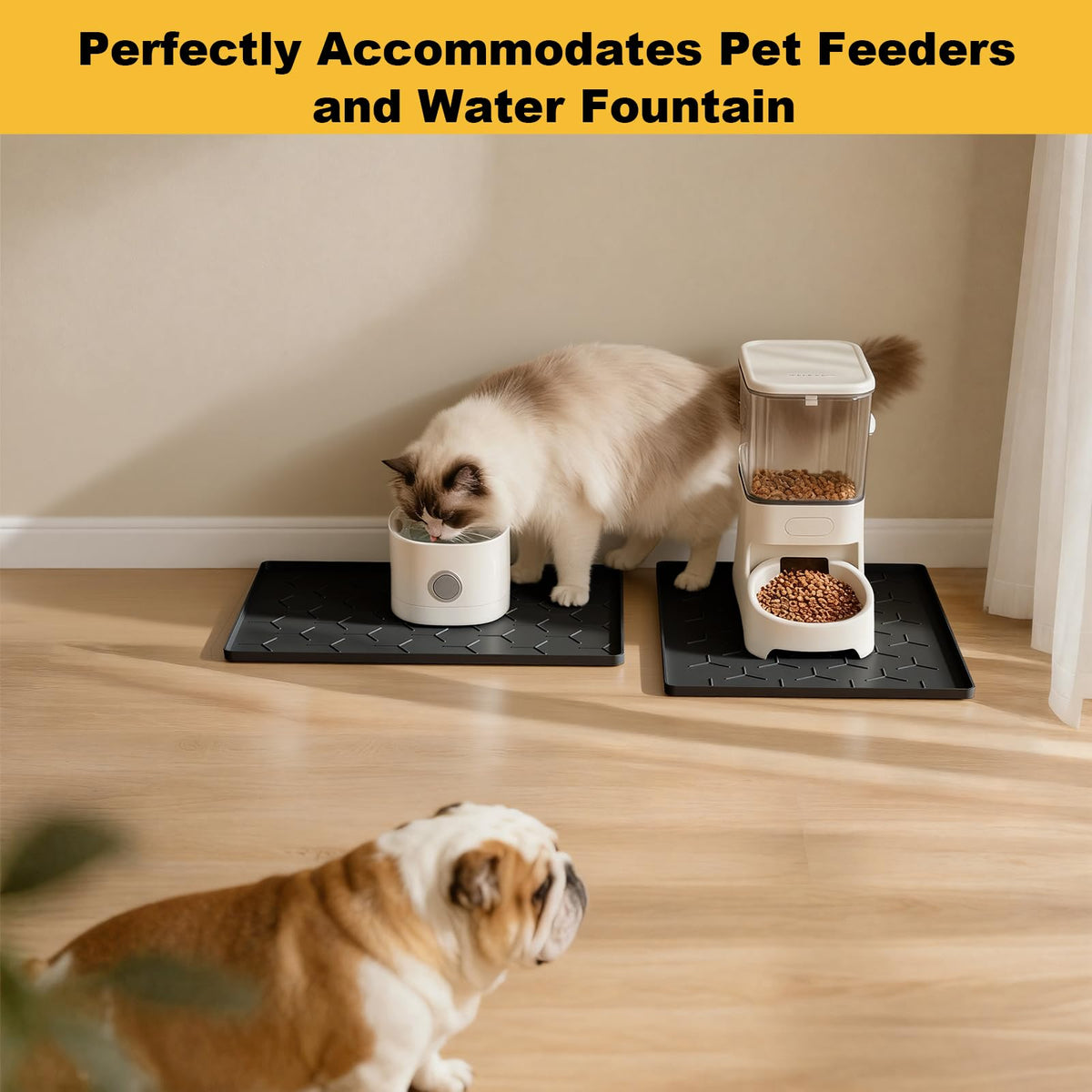 Silicone Dog Cat Food Bowl Mat (S-16''X12'' / Black)
