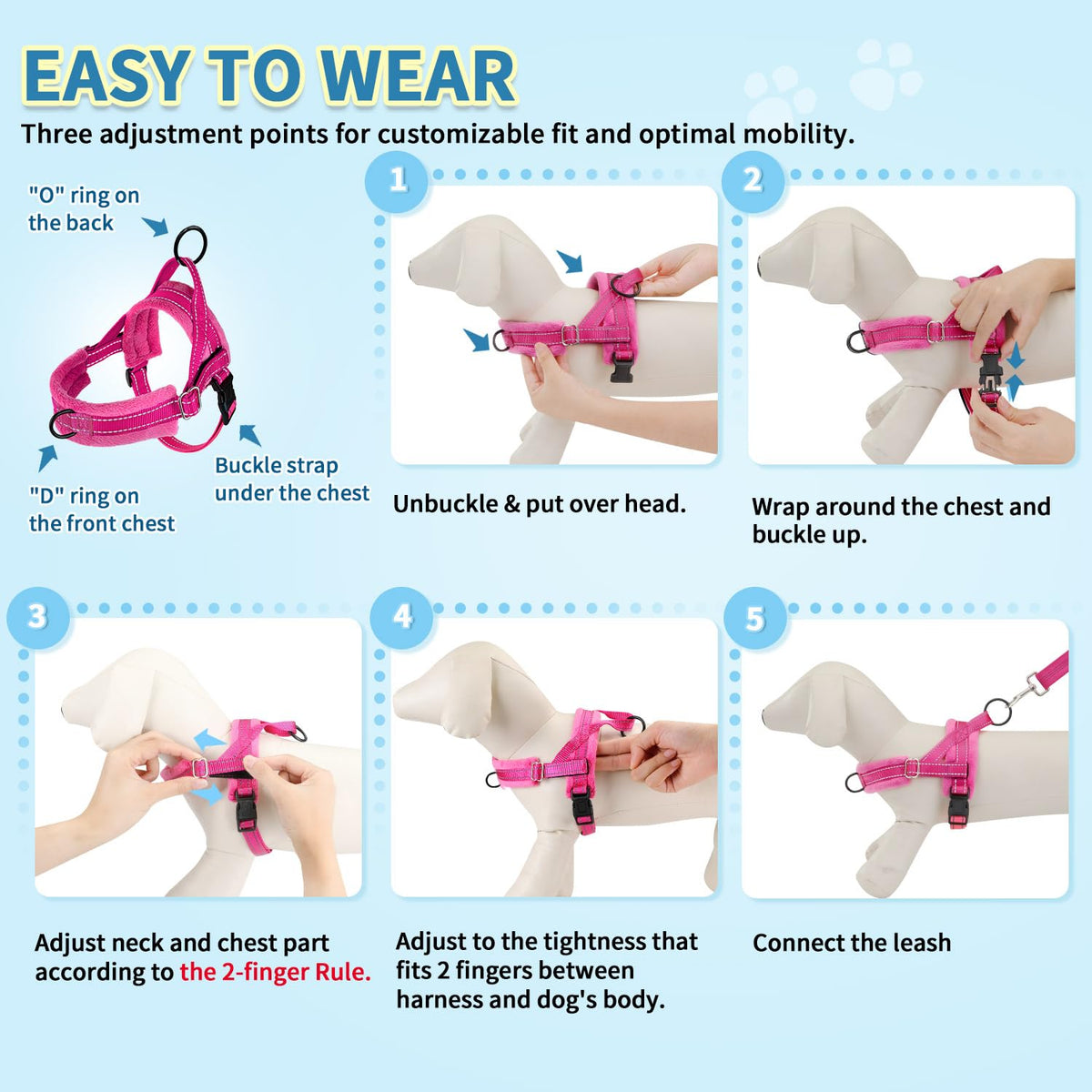 No Pull Small Dog Harness and Leash Set with Front Clip (Medium / Fuchsia)