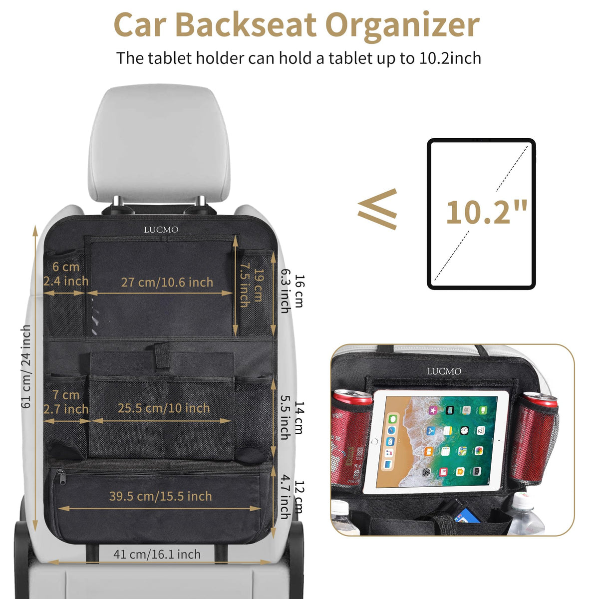 Car Backseat Organizer with Touch Screen Tablet Holder (Black-1 / 2 Pack)