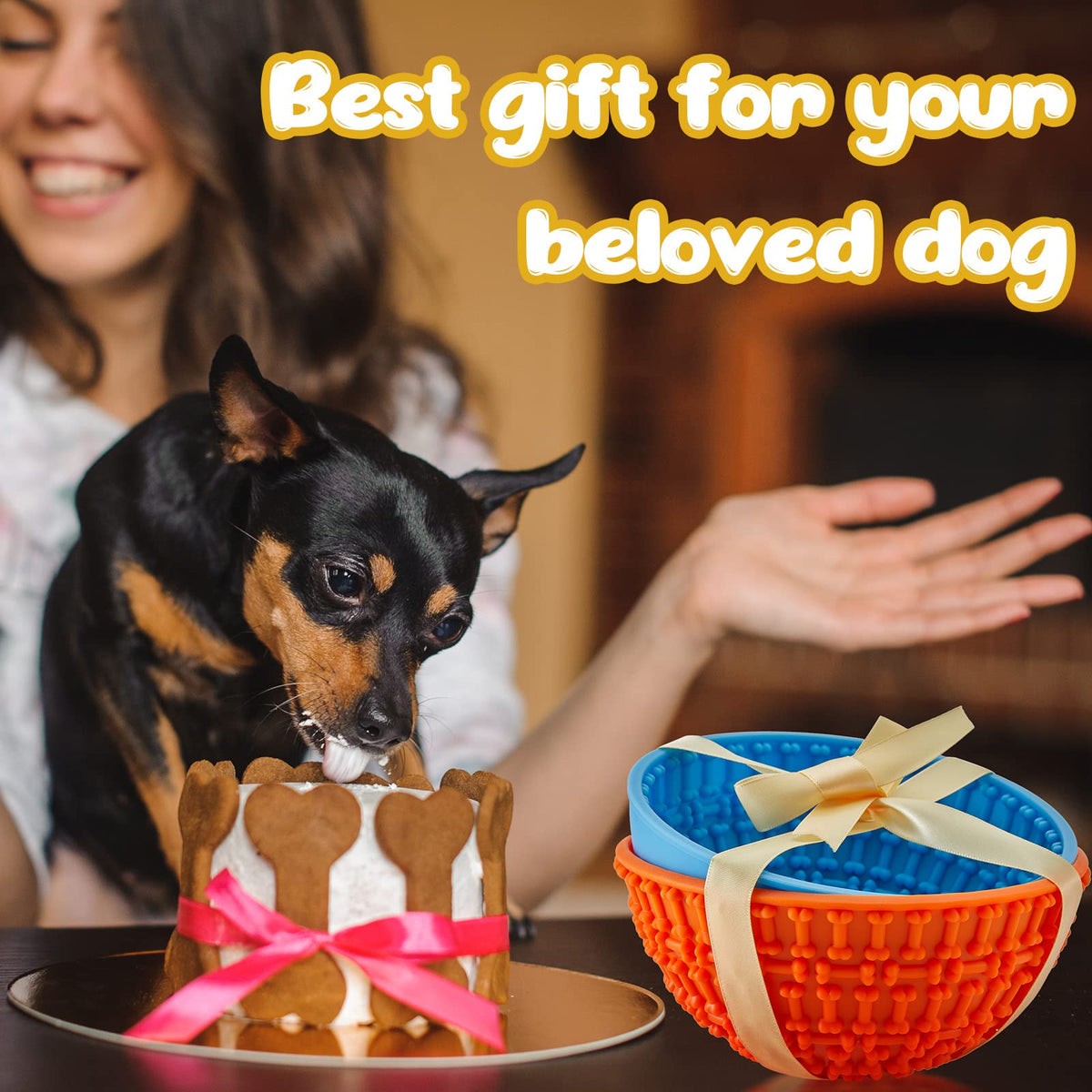2 Pcs Dog Lick Bowl (Blue, Orange)