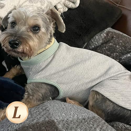 2Pack Waffle Dog Shirt for Small Dogs Striped Dog Sweater Tank Top (Large (12-18lbs) / 2Pack(Green+Grey))