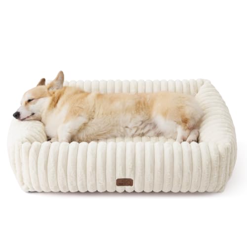 ComfyFleece® Cute Dog Bed Medium Large Size Dog Washable (33.0"L x 25.5"W x 8.0"Th / Cream)