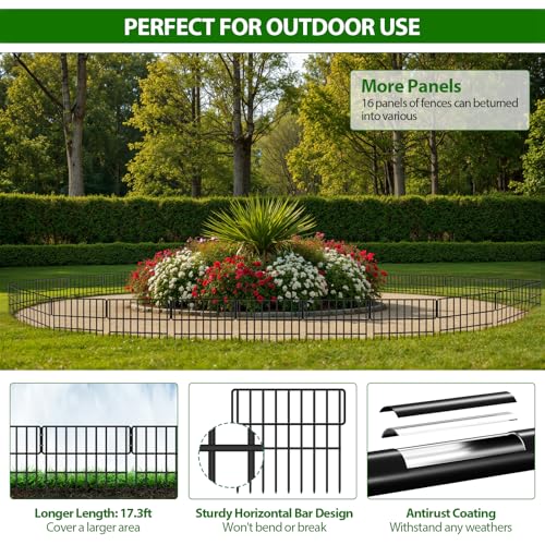 Animal Barrier Fence (Black / 16 Panels-17.3ft(L)x12in(H))