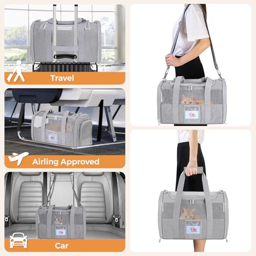 Soft Cat Carrier with Detachable Food Bowl (Gray / 17.0"L x 12.0"W x 11.0"H)