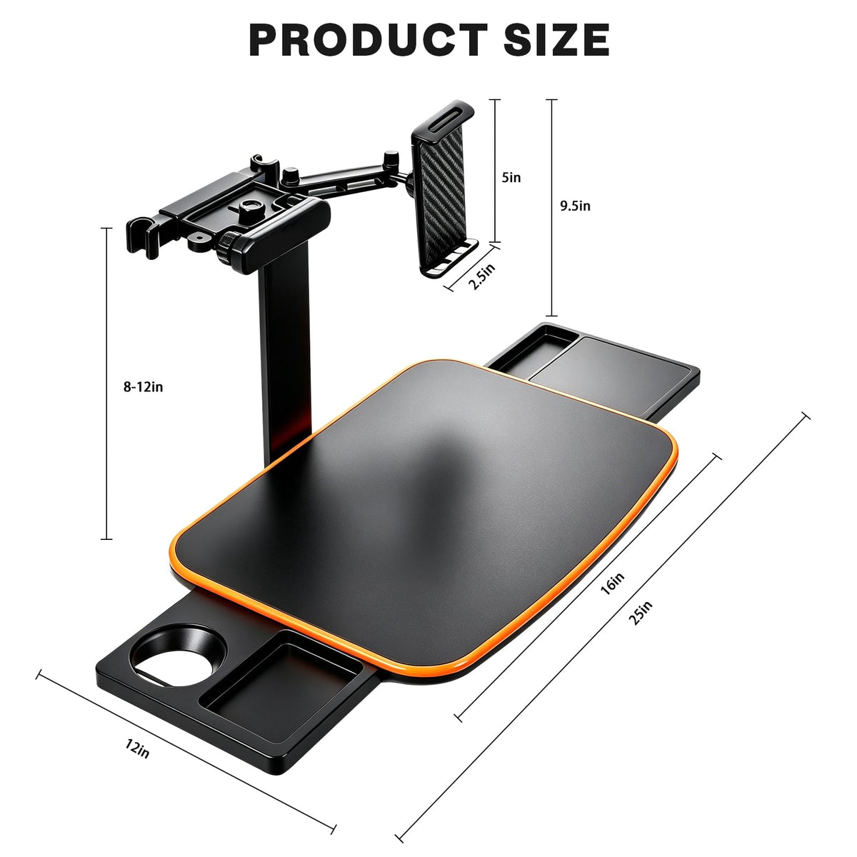 Large Car Tray Table for Back Seat with Adjustable Height (Orange)
