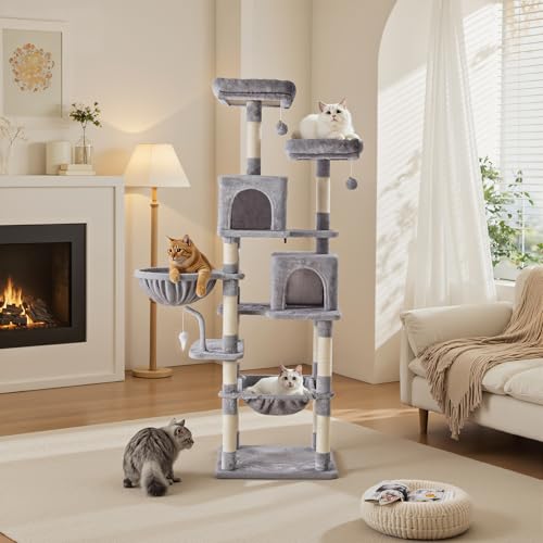 71 Inch Large Cat Tree Tower with Sisal Scratching Post (Light Grey / 71 Inches)