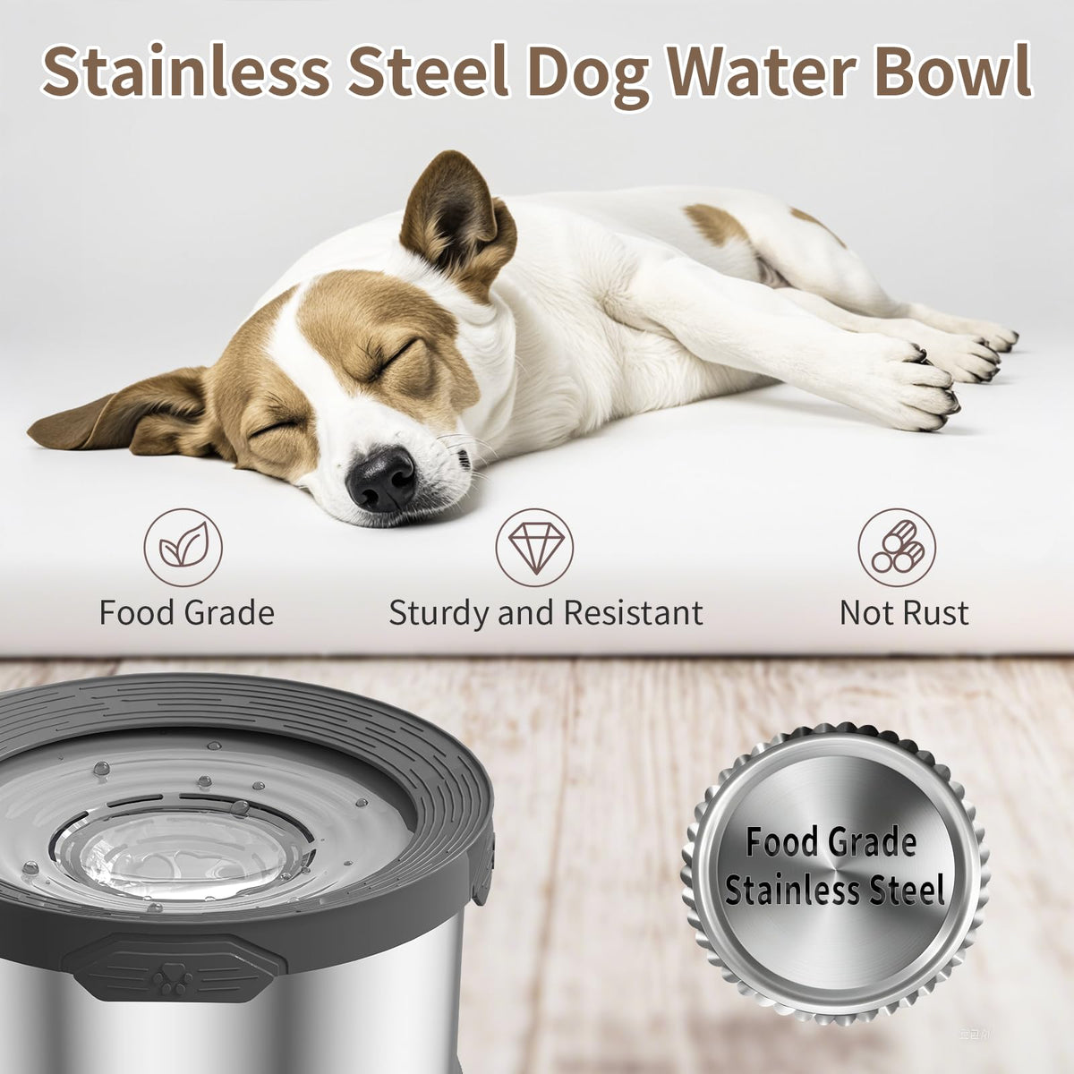 12L Dog Water Bowl No Spill 3.1 Gallon Super Large Capacity Stainless Steel No Splash Dog Bowls 405oz Slow Drinking Feeder with Non