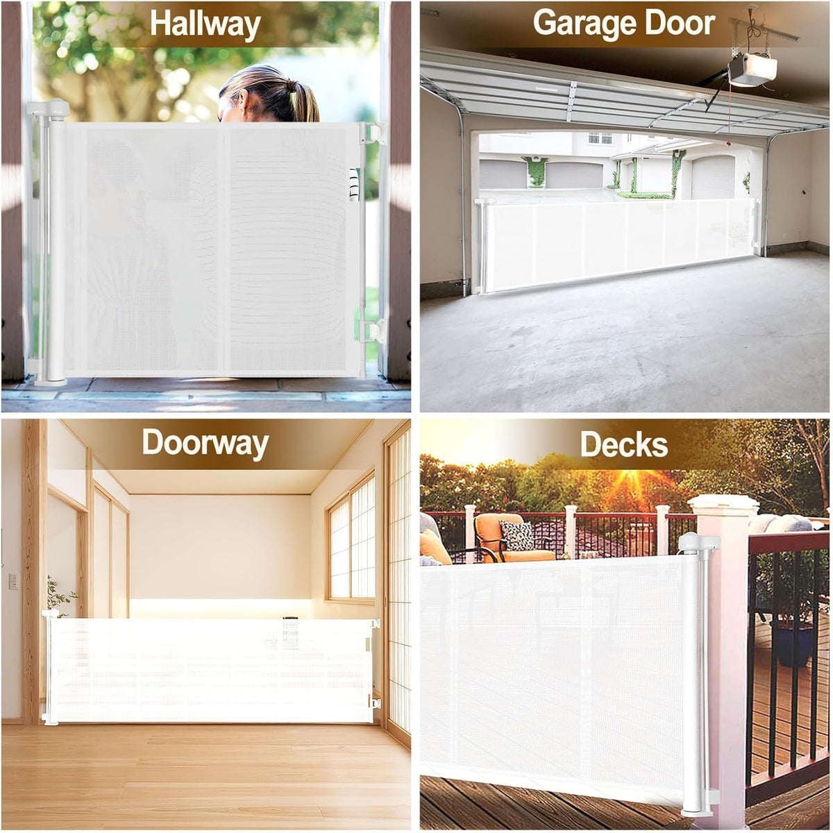 100 inch Reinforced Retractable Baby Gates 42 inch Tall (White / 42" Tall x 100" Wide)