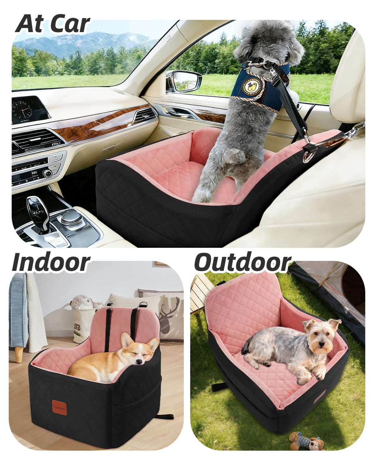 Dog Booster Car Seat for Small (Black/Pink / Medium)