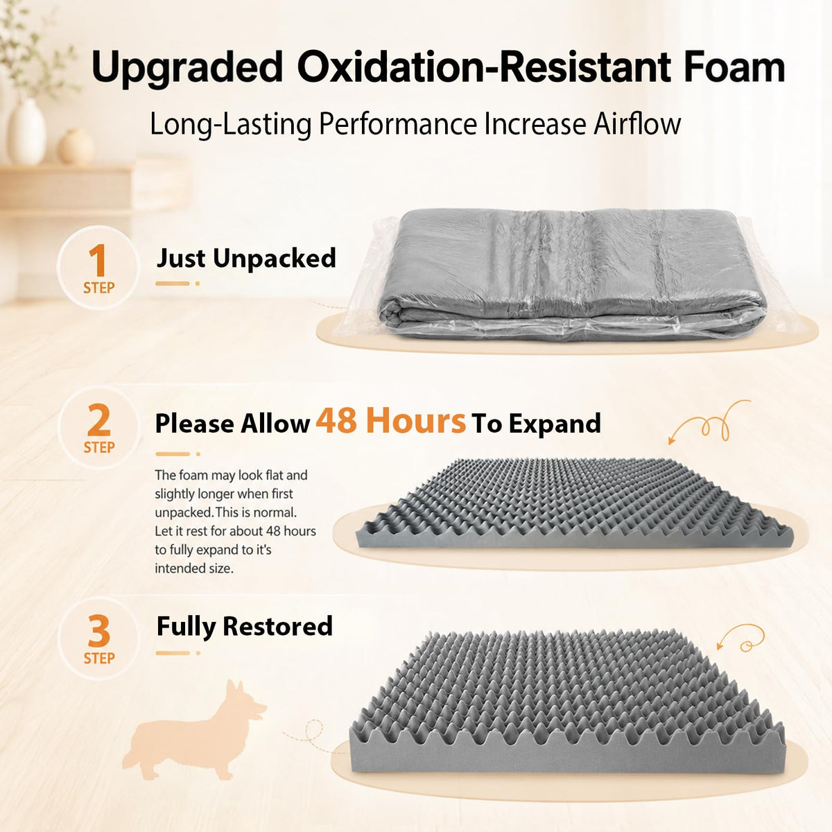 Orthopedic Dog Bed for Medium Dogs (Beige / 28.0"L x 19.0"W x 5.5"Th)