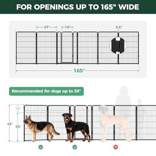 Dog Gate Extra Wide Adjustable for Openings Up to 165" (Black / Up to 165" W【5 Panels + 1 Door】 / 45"H)