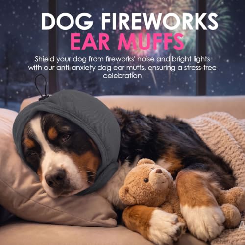 Dog Ear Muffs Noise Protection Thick Padded Dog Calming Hoodie (Light Grey / Large)