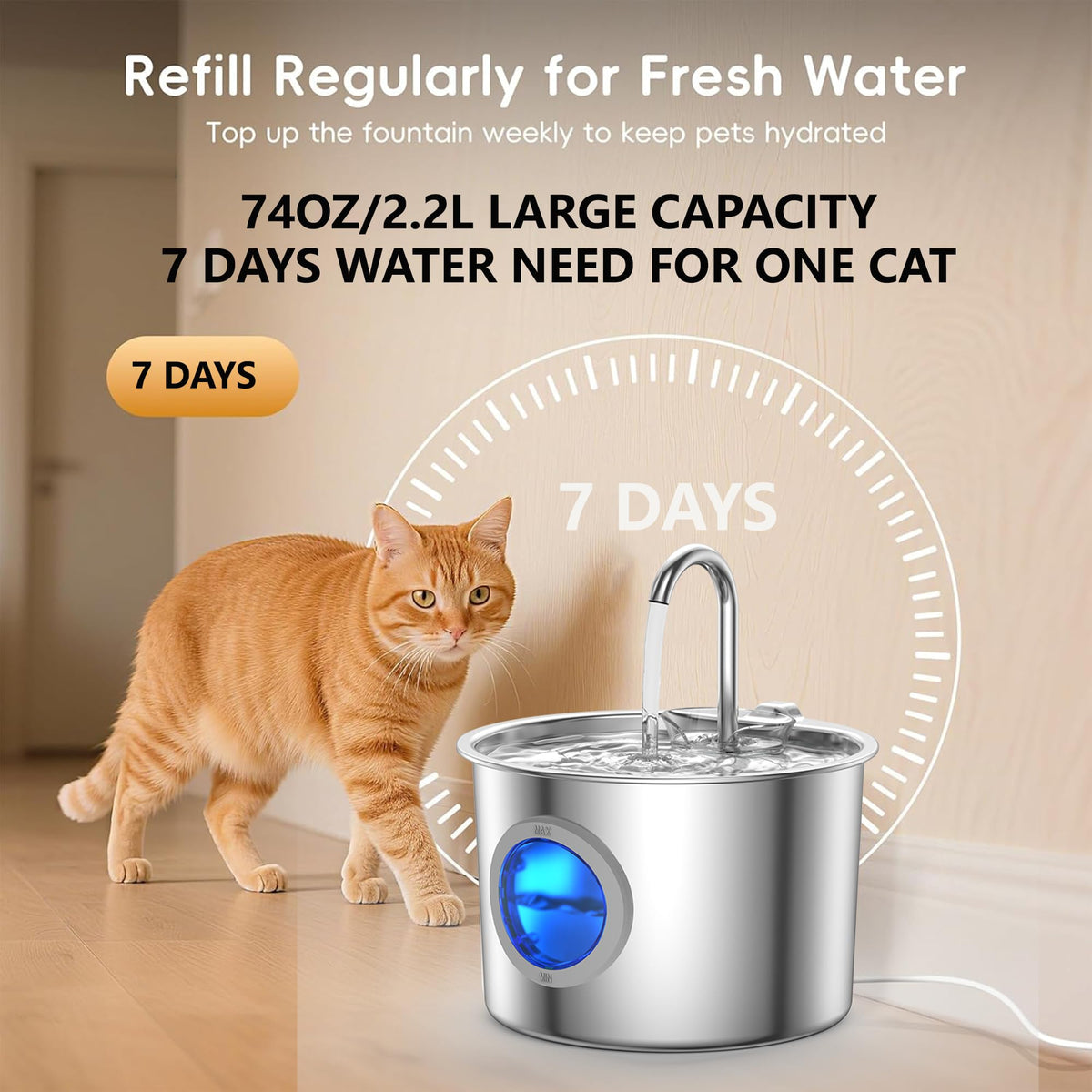 Cat Water Fountain Advanced 304 Stainless Steel 2.2L