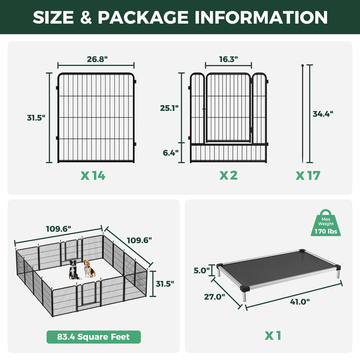 Rollick Dog Playpen with Cooling Mesh Dog Bed (Black / 32"H)