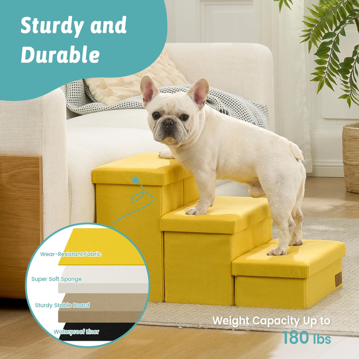 Dog Stairs with Storage (Yellow / 38.1"L x 17"W x 22"H)