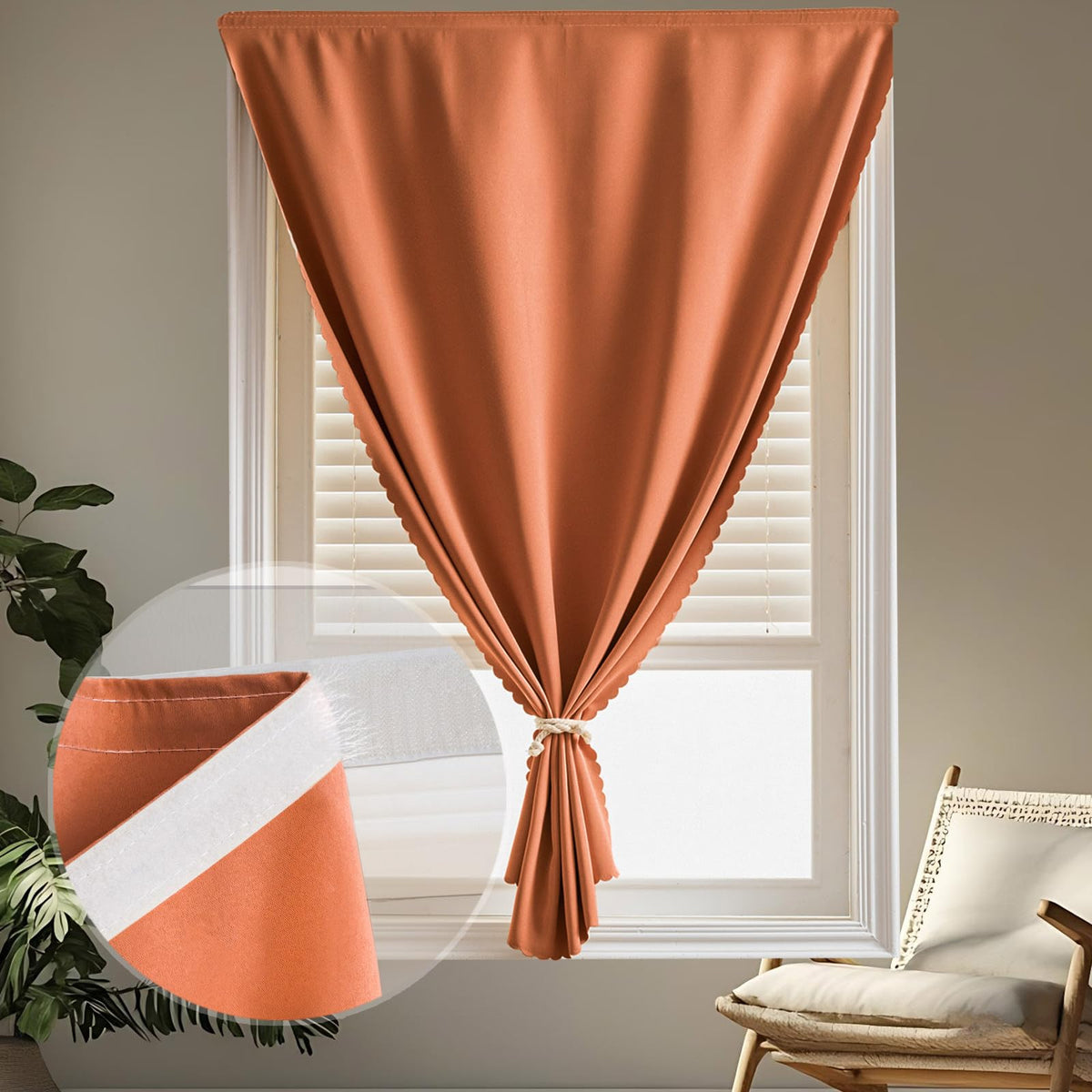 Magic Tape Stick on Curtains (47"W x 79"L (Pack of 1) / Orange)