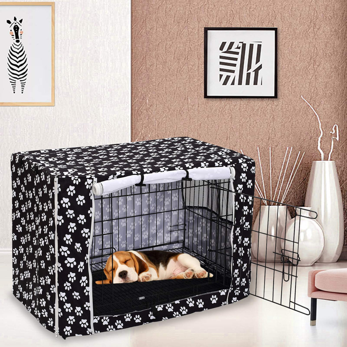 Dog Crate Cover Durable Polyester Pet Kennel Cover Universal Fit for Wire Dog Crate (48.0"L x 30.3"W x 32.0"H / Black)