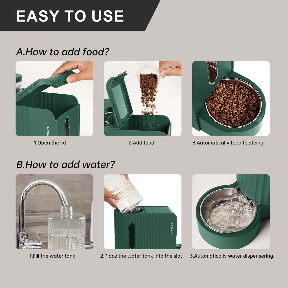 Gravity Automatic Cat Feeder (Large (0.8 Gallon x 2) / Dark Green)