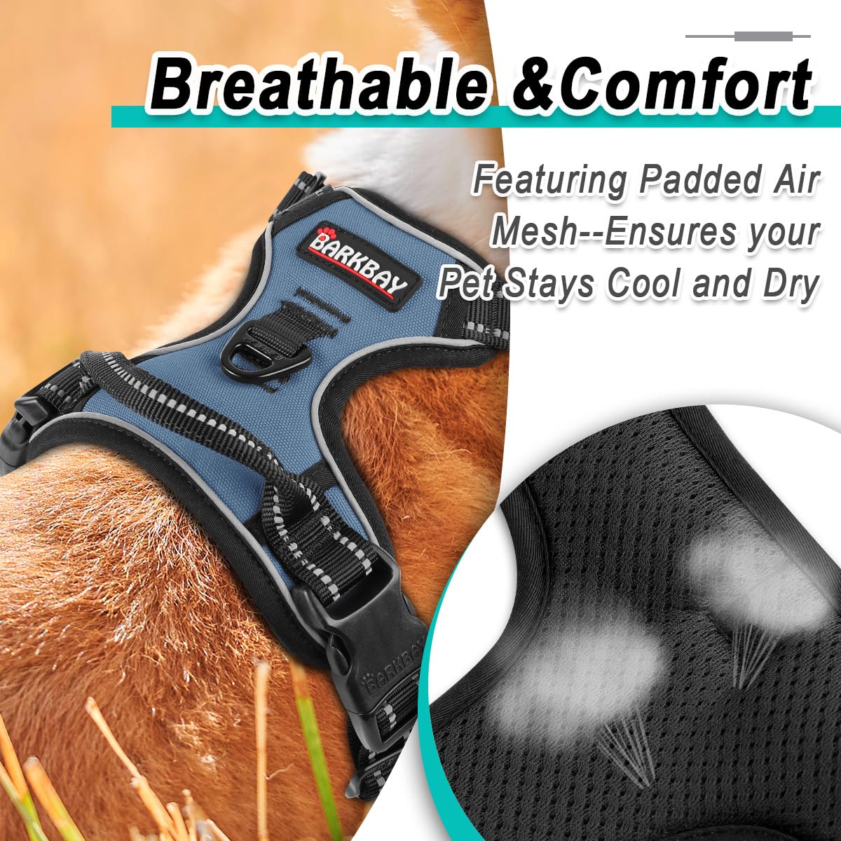 Dog Harness for Small Sized Dog No Pull 2 Leash Clips Dog Vest (Navy / Small)