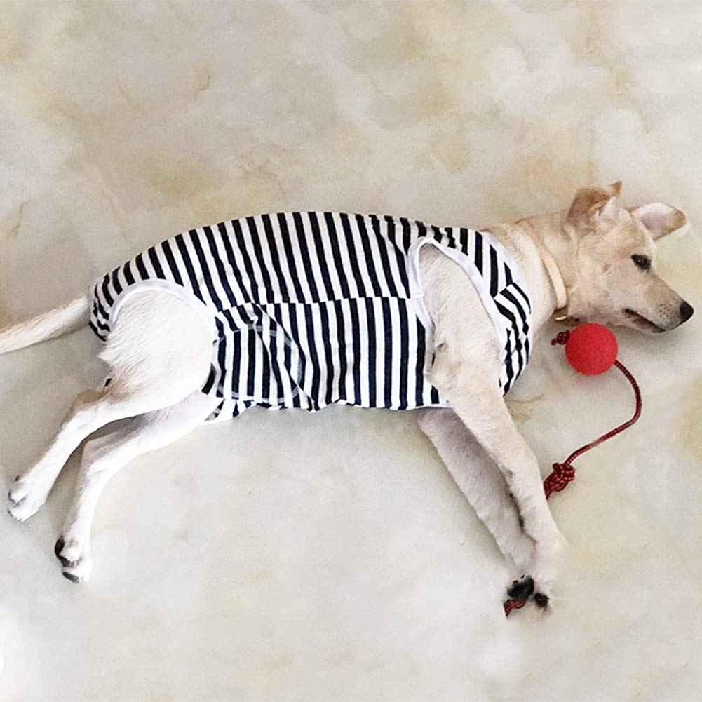Dog’s Recovery Suit Post Surgery Shirt for Female Male Dog (4xl / navy white stripe)