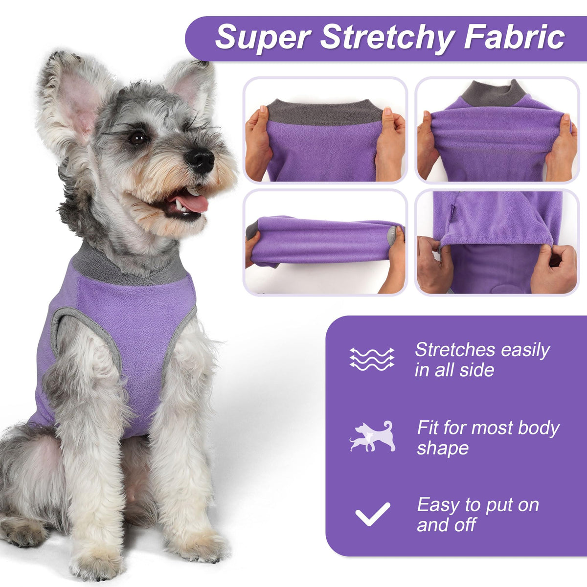 2 Pack Fleece Dog Sweater Pullover Lightweight Reflective Jacket (Small / Purple & Grey)