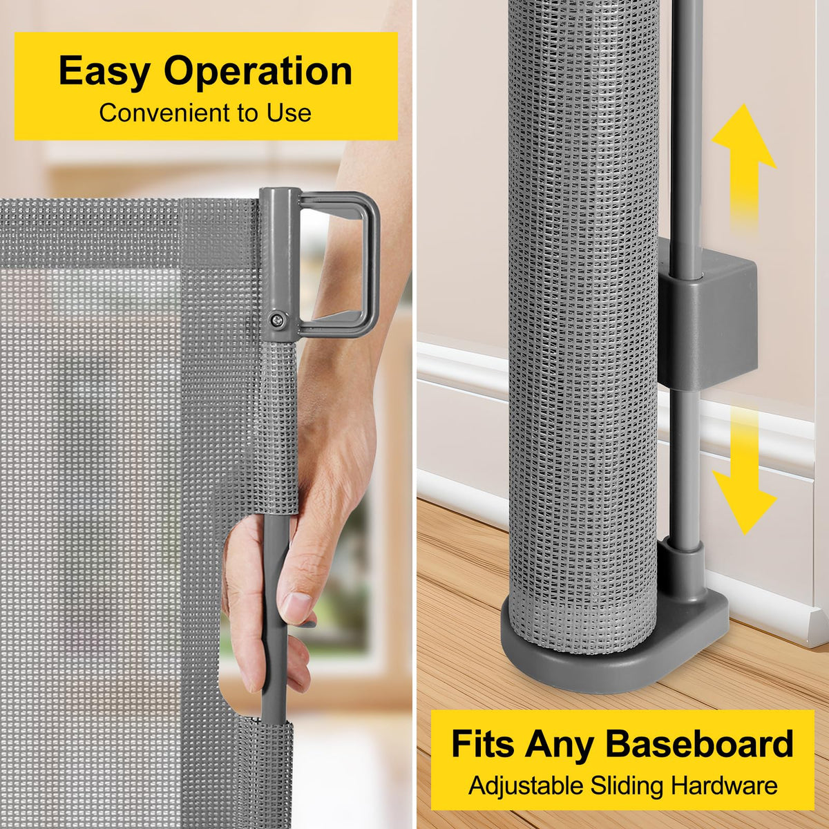 Reinforced 42" Tall x 130” Extra Wide Retractable Baby Gates Tall Dog Gate (Gray / Reinforced 42" Tall X 130" Wide)