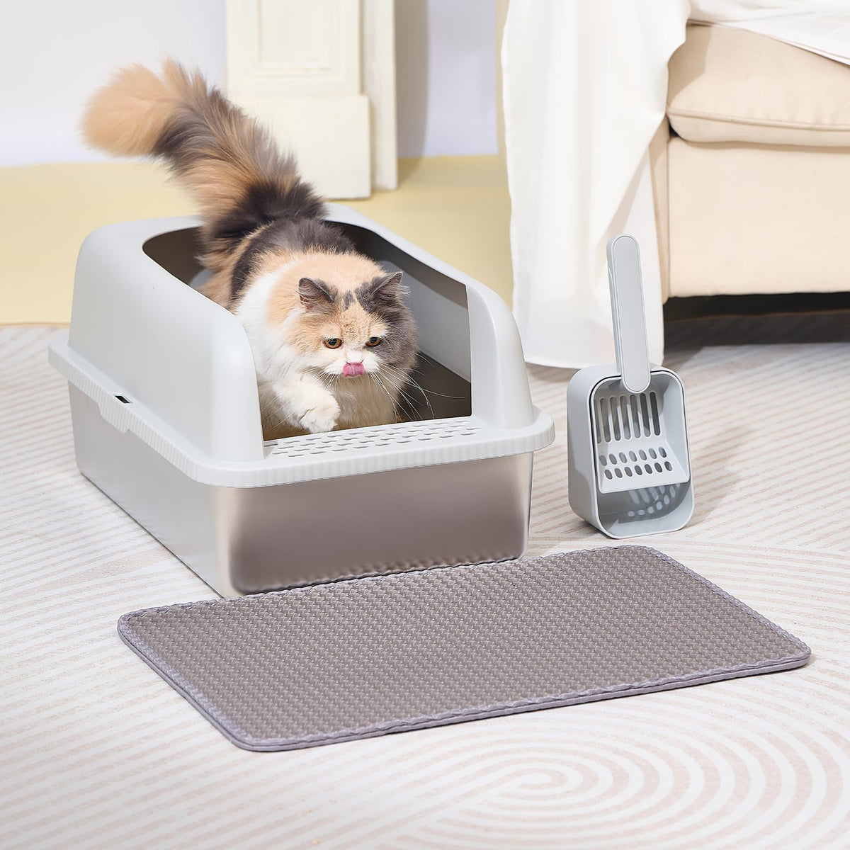 2 Pack Stainless Steel Cat Litter Box with Lid (M-2PCS)