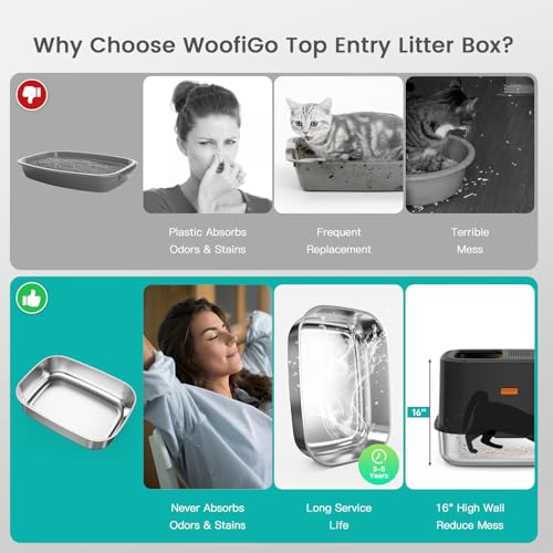 XL Stainless Steel Cat Litter Box with Lid (V-Black)