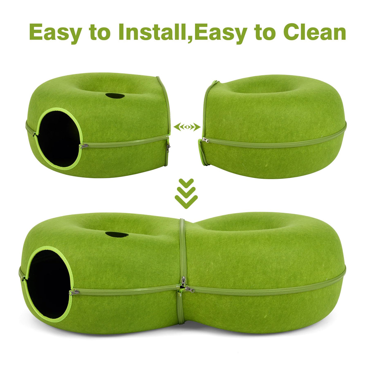 8 Shaped Large Cat Tunnel Bed for Indoor Cats (Green / Large (38 x 24 x 11 in))